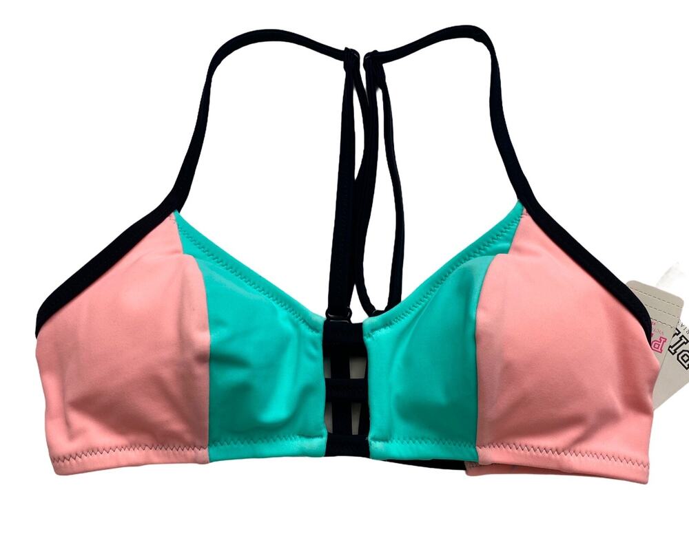 PINK Victoria's Secret Aqua Coral Color Block Strappy Swim Bikini Top XS (AA-B)
